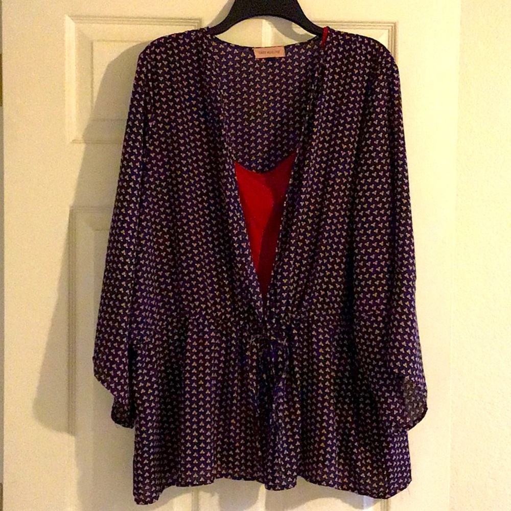 Womens 2x Tie Kimono top with red undershirt